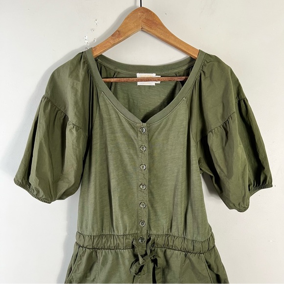 NATION LTD Garner Combo Romper - Ivy Green Size XS Cotton Puff Sleeves Neutral - Picture 9 of 16